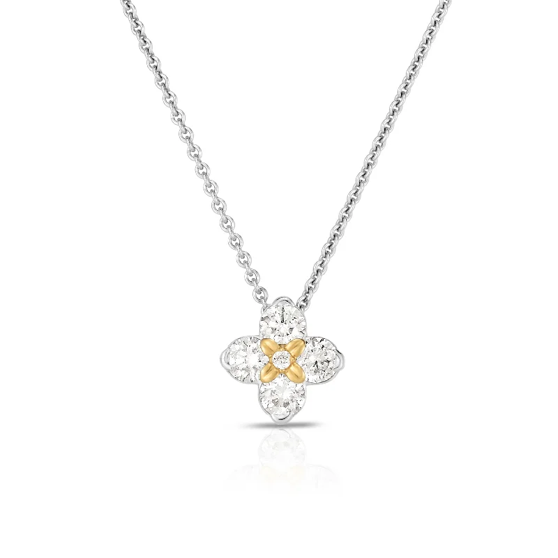 Simple necklaces and pendants with tiny charms for a delicate and casual vibe-Sabel Collection 14K White and Yellow Gold Diamond Petite Flower Pendant Necklace