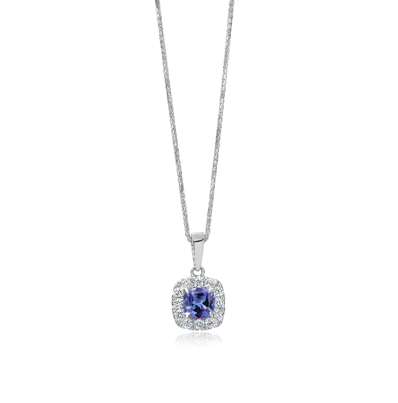 Necklaces and pendants with lock and key designs for a symbolic gesture-Sabel Collection 14K White Gold Cushion Tanzanite and Diamond Pendant