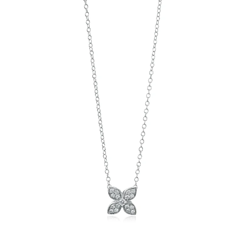 Necklaces and pendants with feather designs for a boho-chic, carefree vibe-Sabel Collection 14K White Gold Diamond Flower Pattern Necklace