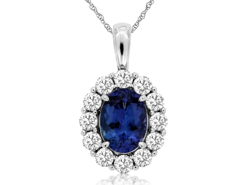 Beautiful necklaces and pendants with tree branch motifs for a nature-inspired design-Sabel Collection 14K White Gold Oval Tanzanite Pendant with Diamonds