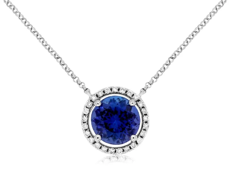 Necklaces and pendants with love knot designs for a romantic, meaningful symbol-Sabel Collection 14K White Gold Round Tanzanite Pendant with Diamond Halo