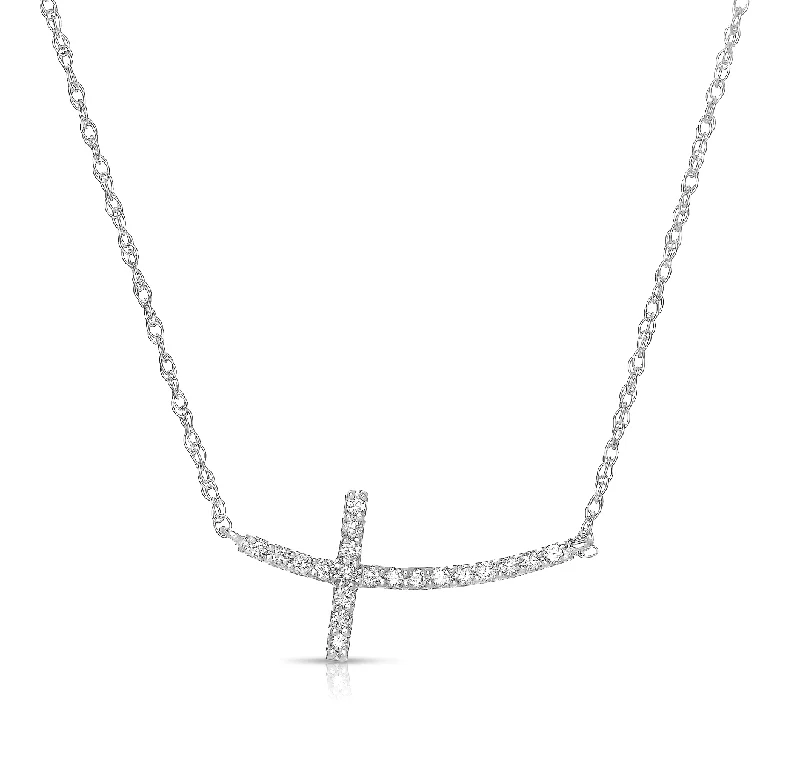 Unique necklaces and pendants with engraved messages for a sentimental gift-Sabel Collection 14K White Gold Sideways Cross Necklace with Diamonds