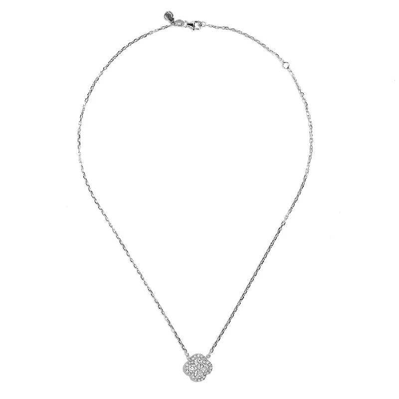 Necklaces and pendants with abstract shapes for a modern, creative appearance-Sabel Collection 18K White Gold Round Diamond Clover Shape Necklace with Halo