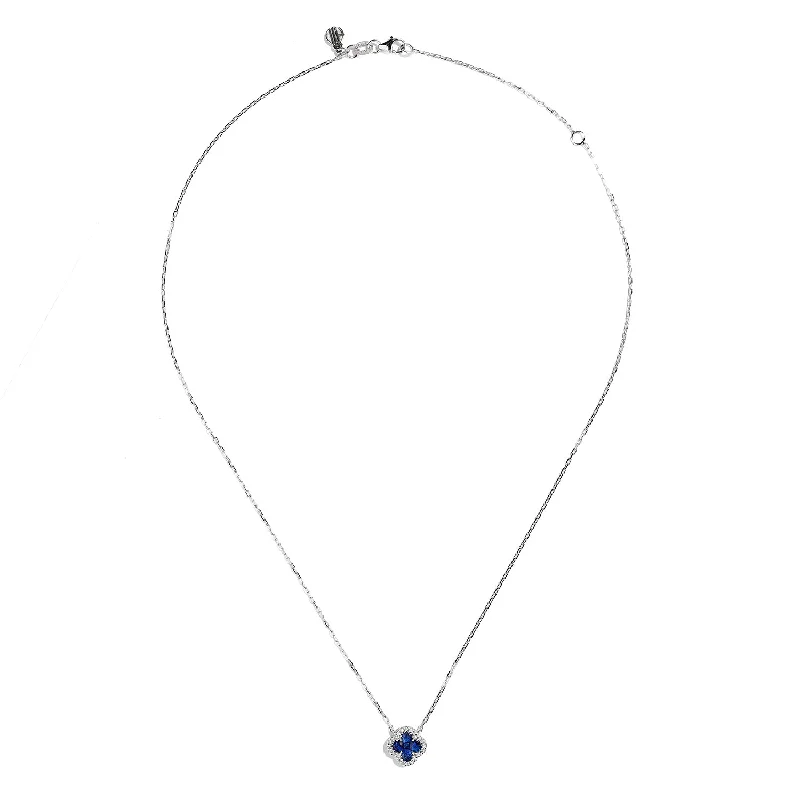 Necklaces and pendants with feather designs for a boho-chic, carefree vibe-Sabel Collection 18K White Gold Round Sapphire and Round Diamond Flower Shape Pendant