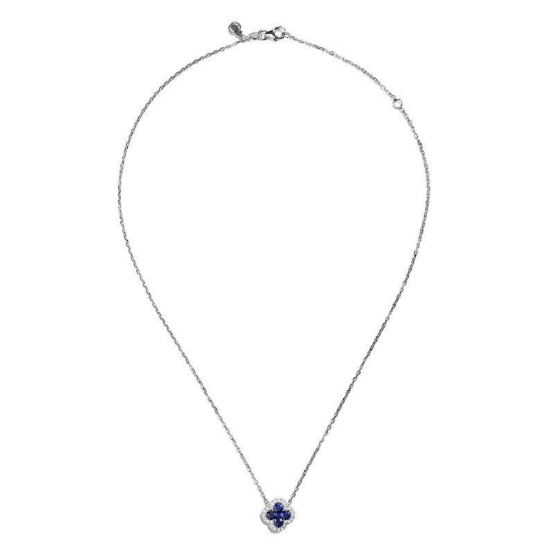 Best necklaces and pendants with matching earrings for a coordinated, elegant look-Sabel Collection 18K White Gold Round Sapphire and Round Diamond Flower Shape Pendant