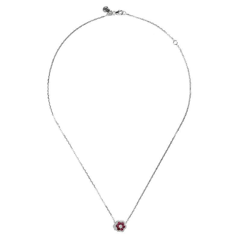 Beautiful necklaces and pendants with natural stones for an earthy, organic vibe-Sabel Collection 18K White Gold Ruby and Diamond Flower Pendant