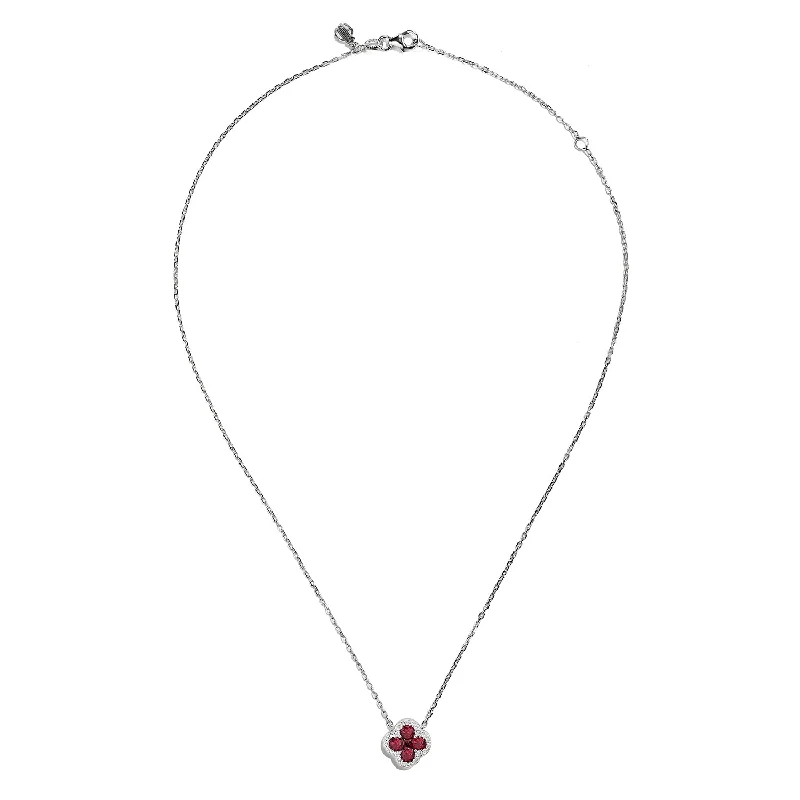 Best necklaces and pendants with glowing moonstone for an ethereal glow-Sabel Collection 18K White Gold Ruby and Diamond Flower Pendant