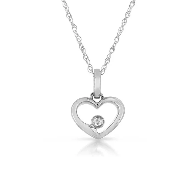 Necklaces and pendants with custom engravings for a personal, meaningful gift-Sabel Collection Heart Pendant with Diamond in 14K White Gold