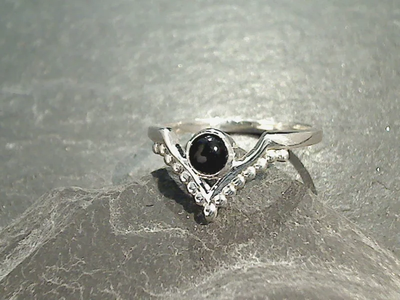 Women’s rings with faceted garnet for richness -Size 5.25 Black Onyx, Sterling Silver Ring