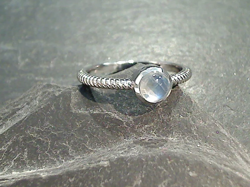 Women’s rings with spiral gold band twists -Size 10 Moonstone, Rhodium Plated Sterling Silver Ring