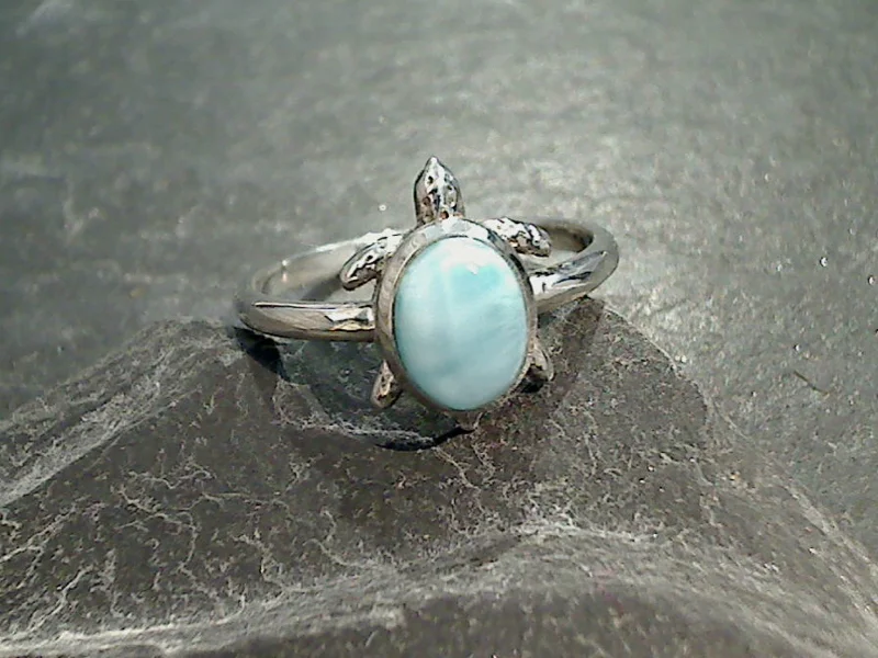 Women’s rings with vibrant aventurine for luck -Size 5.25 Larimar, Sterling Silver Sea Turtle Ring