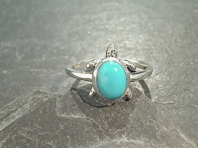 Women’s rings with geometric ruby for trend -Size 10 Turquoise, Sterling Silver Sea Turtle Ring