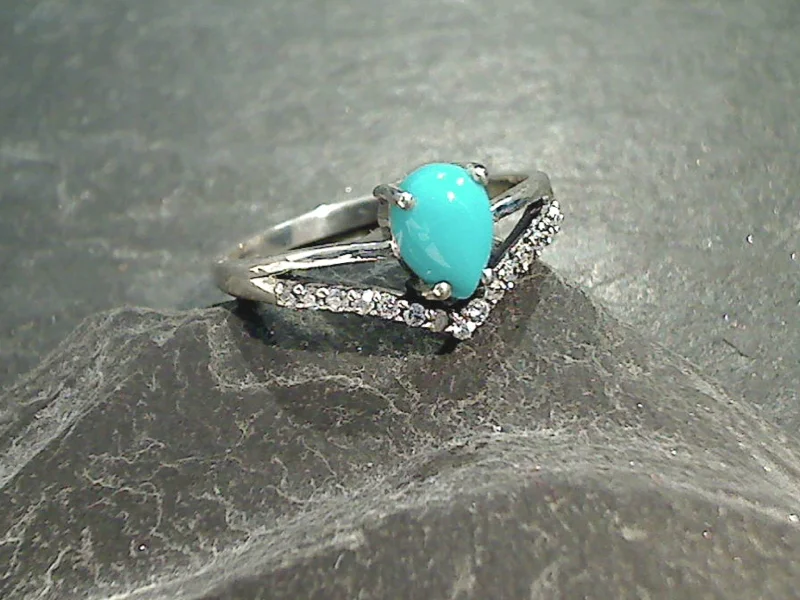 Women’s rings with herkimer diamonds for clarity -Size 8 Turquoise, CZ, Sterling Silver Ring