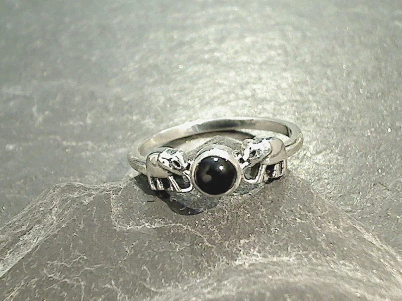 Women’s rings with claw-set onyx for sleek -Size 5 Black Onyx, Sterling Silver Elephants Ring