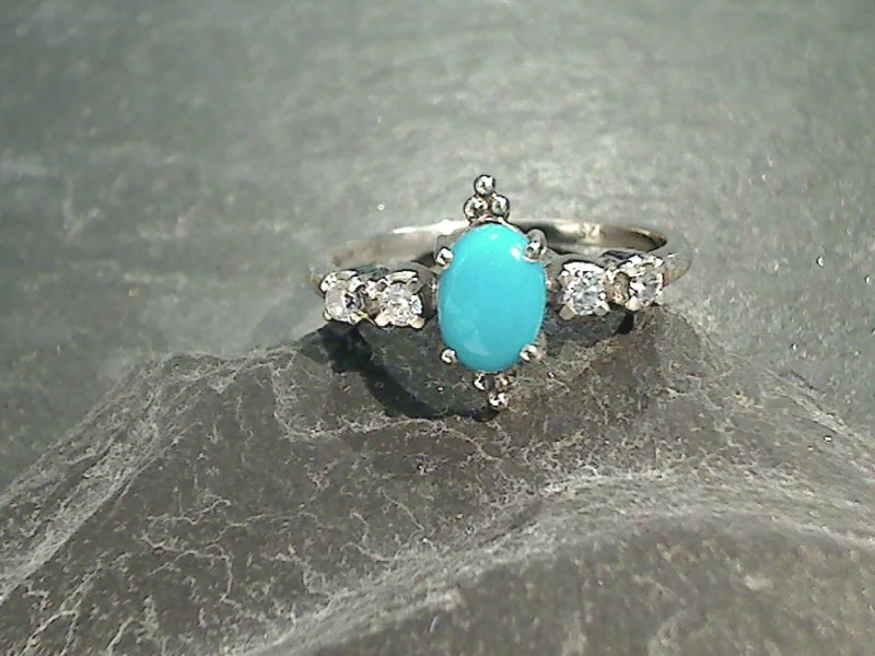 Women’s rings with lotus-inspired sapphire bands -Size 6 Turquoise, CZ, Sterling Silver Ring