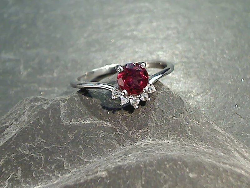 Women’s engagement rings with radiant-cut rubies -Size 6 Garnet, CZ, Sterling Silver Ring