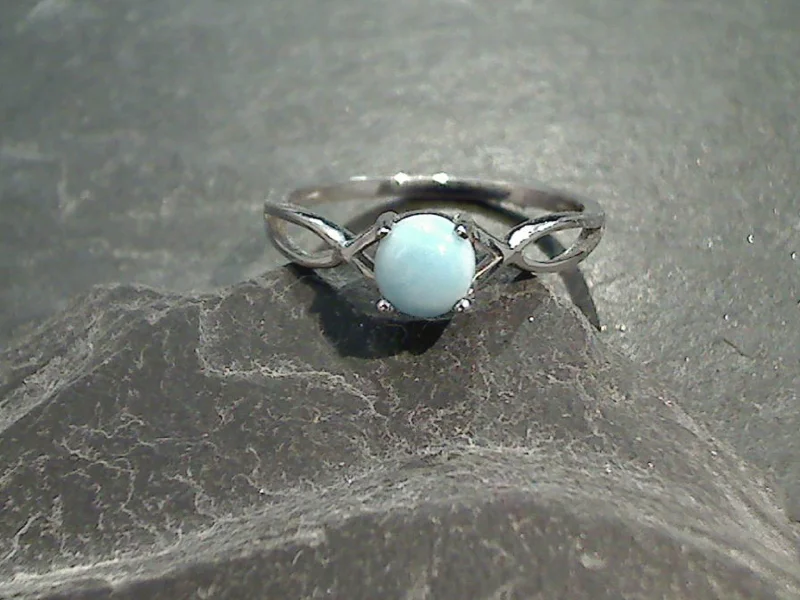 Women’s rings with gothic emerald for drama -Size 6 Larimar, Rhodium Plated Sterling Silver Ring