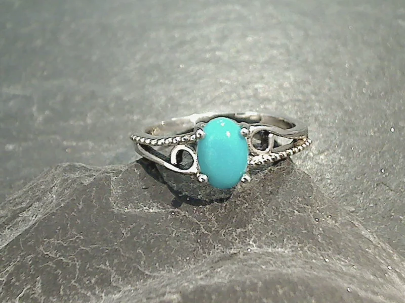 Women’s rings with faceted rose quartz shine -Size 6 Turquoise, Sterling Silver Ring