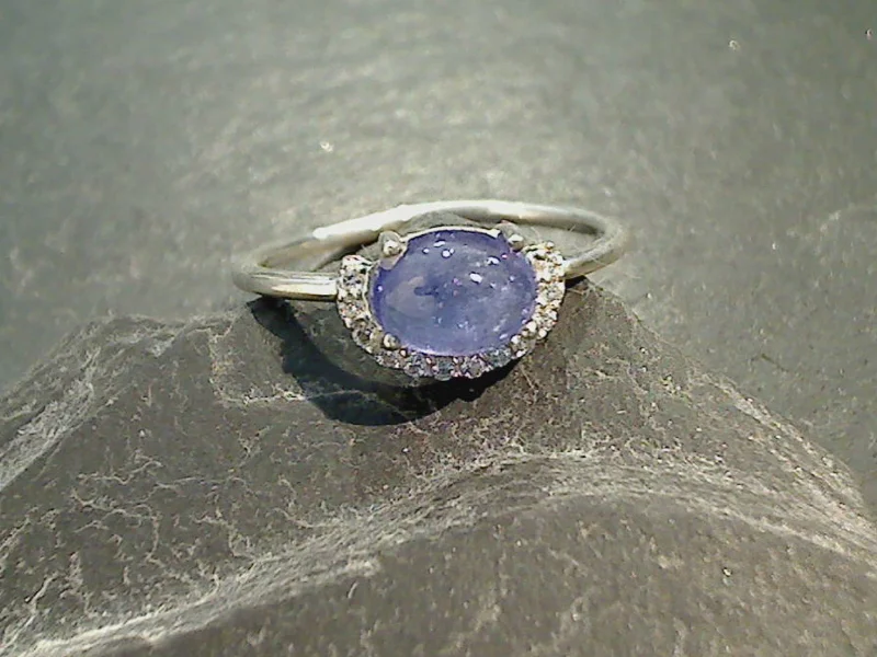 Women’s rings with bezel-set aquamarine gems -Size 7 Tanzanite, CZ, Sterling Silver Ring