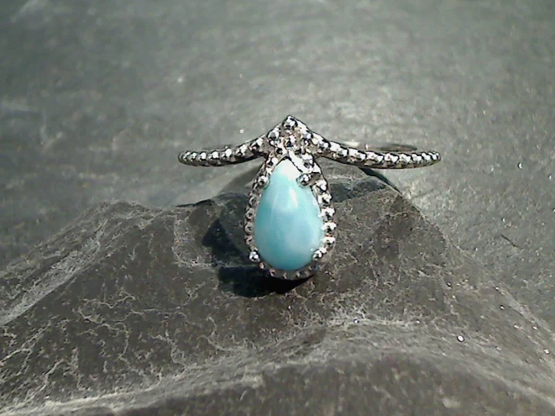 Women’s silver rings featuring bold turquoise gems -Size 8 Larimar, Rhodium Plated Sterling Silver Ring