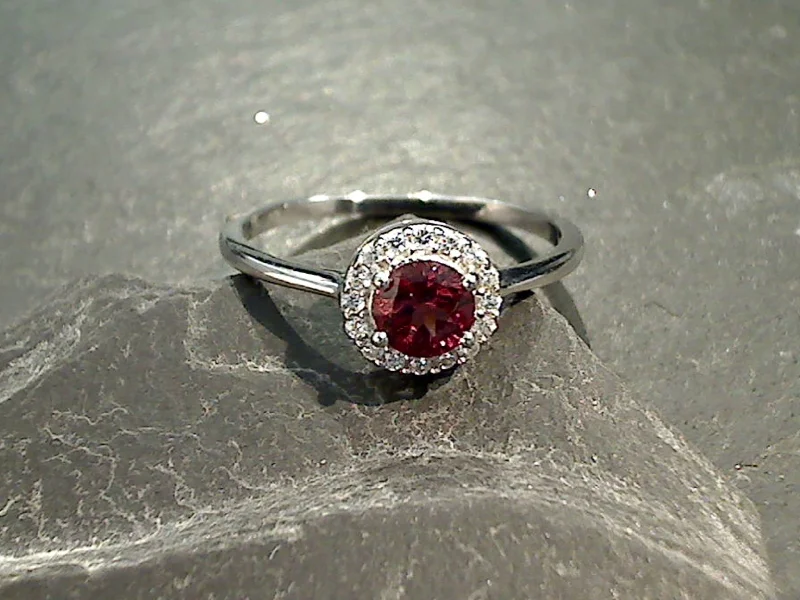 Women’s rings with clustered rose quartz stones -Size 10 Garnet, CZ, Sterling Silver Ring