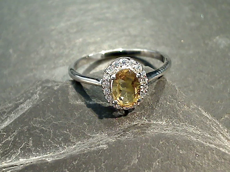 Women’s rings with matte silver for understated -Size 8 Citrine, CZ, Sterling Silver Ring