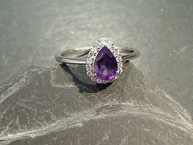 Women’s rings with raw turquoise for texture -Size 5.25 Amethyst, CZ, Sterling Silver Ring