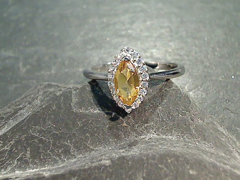 Women’s dainty rings with floral opal motifs -Size 7 Citrine, CZ, Sterling Silver Ring