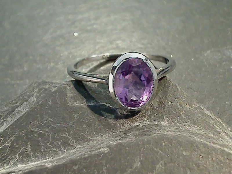 Women’s dainty rings with floral opal motifs -Size 6 Amethyst, Sterling Silver Ring