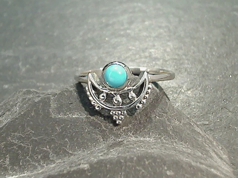 Women’s rings with crescent peridot for green -Size 10.25 Turquoise, Sterling Silver Ring