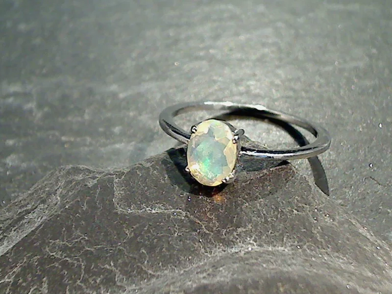 Women’s rings with citrine stones for warmth -Size 6.25 Ethiopian Opal, Sterling Silver Ring