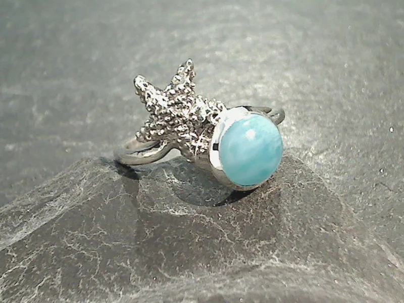 Women’s rings with herkimer diamonds for clarity -Size 6 Larimar, Sterling Silver Starfish Ring