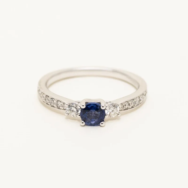 Women’s rings with raw turquoise for texture -Sapphire and Diamond Ring in 14kt White Gold (1/3ct tw)