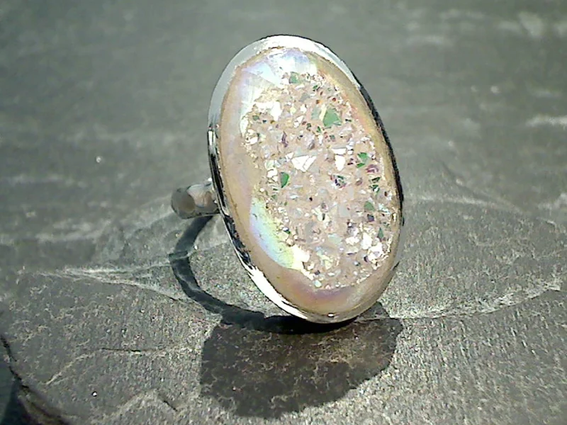 Women’s rings with labradorite for mystic flash -Size 8 Druzy Quartz, Sterling Silver Ring