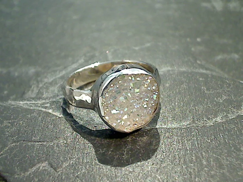 Women’s rings with pearl clusters for elegance -Size 8 Druzy Quartz, Sterling Silver Ring