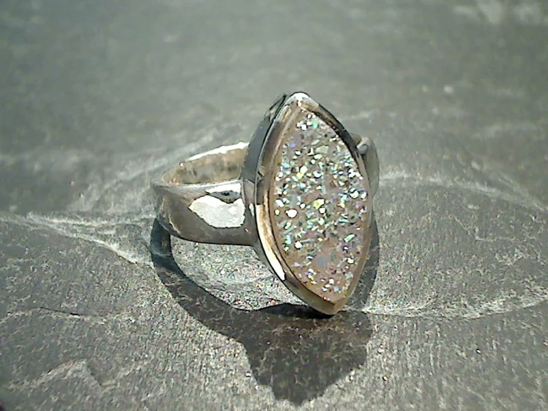 Women’s rings with vibrant aventurine for luck -Size 8.5 Druzy Quartz, Sterling Silver Ring