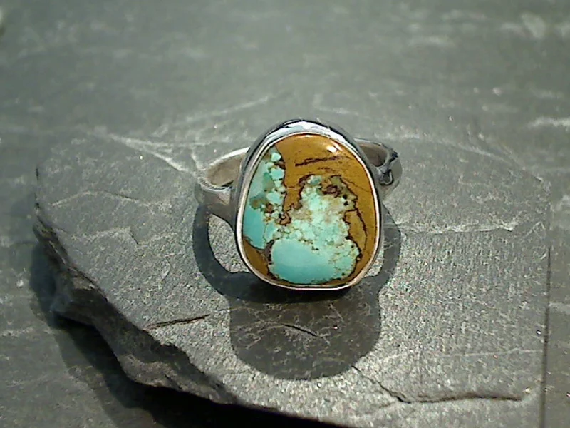 Women’s signet rings with bold family crests -Size 8.5 Turquoise, Sterling Silver Ring