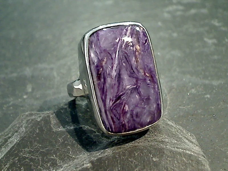 Women’s layered rings with mixed gemstone bands -Size 7.25 Charoite, Sterling Silver Ring