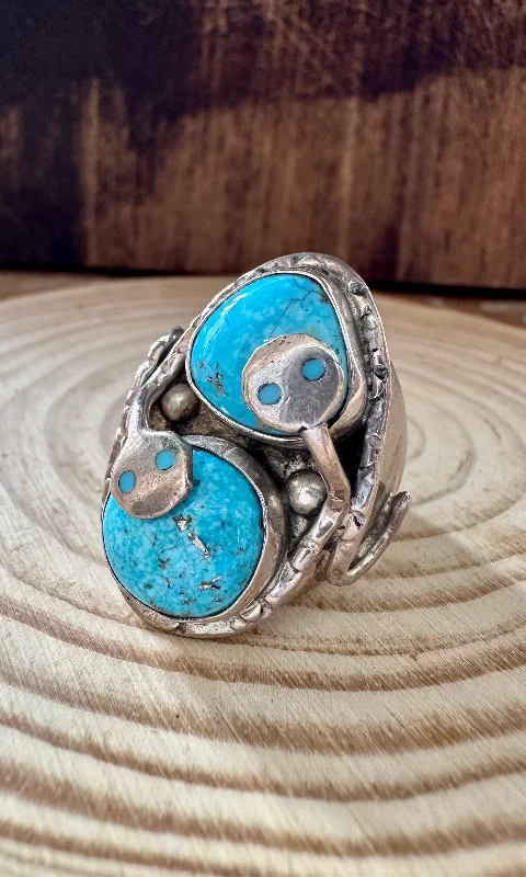 Women’s rings with polished amber for warmth -SLITHER ON Zuni Silver and Turquoise Ring • Size 11