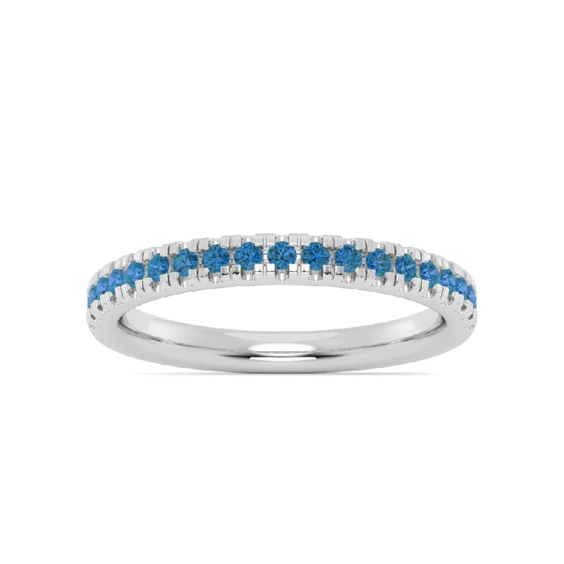 Women’s rings with bezel-set aquamarine gems -Smyth Jewelers Stackable Pavé Blue Topaz Ring