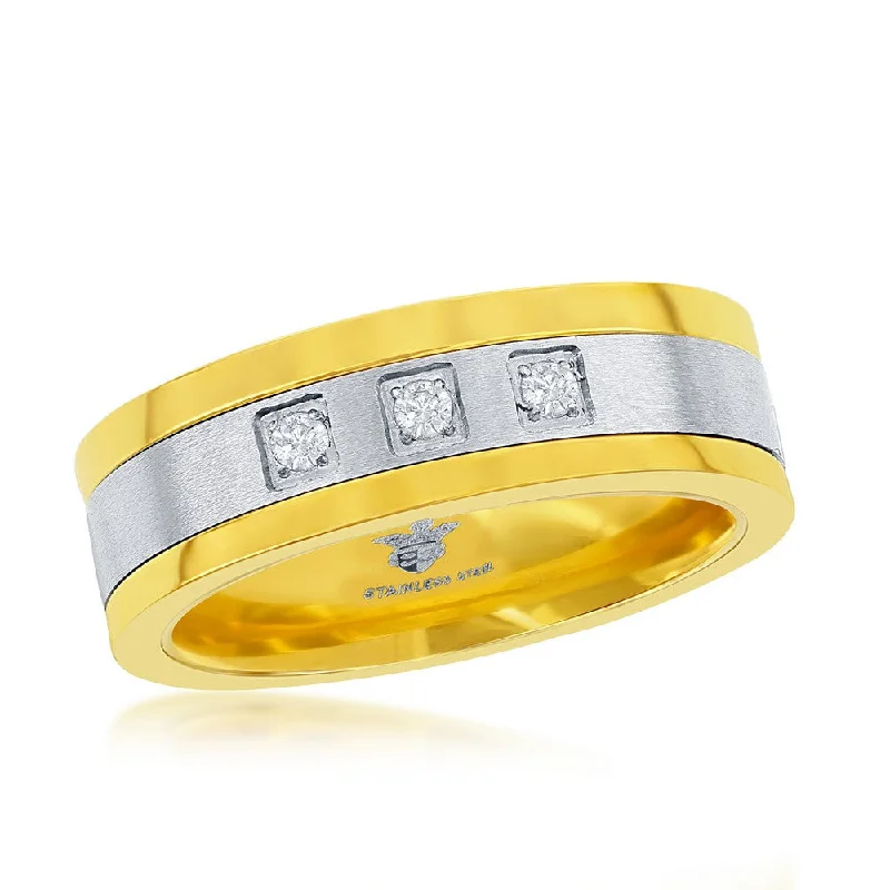 Women’s rings with raw citrine for charm -Stainless Steel Gold & Silver CZ Band Ring