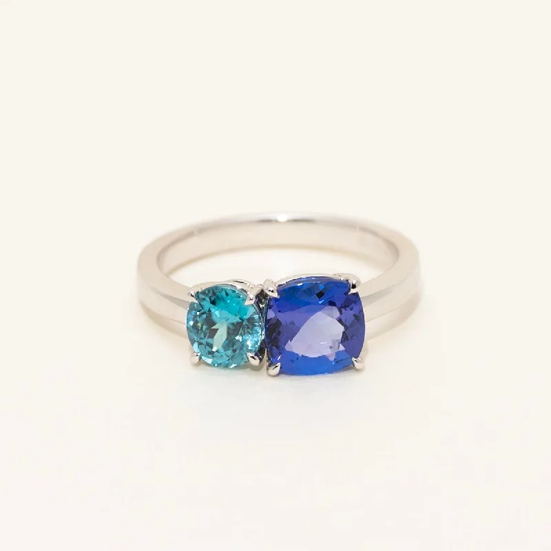 Women’s rings with knot designs for symbolism -Tanzanite and Blue Zircon Ring in 14kt White Gold