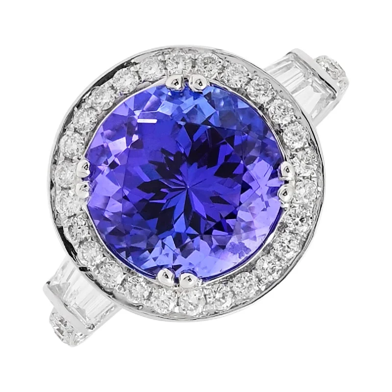 Women’s rings with vine-inspired emerald bands -Tanzanite Halo Ring in 14kt White Gold with Diamonds (1ct tw)