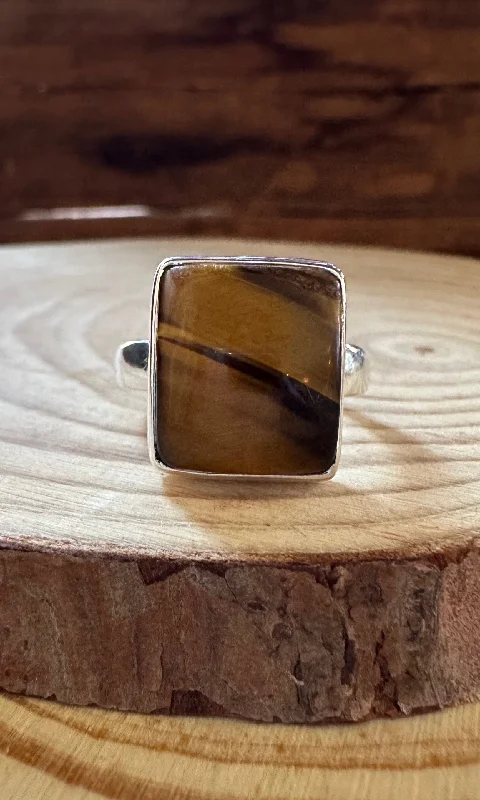 Women’s rings with fluorite stones for hues -TIGER'S EYE and Silver Ring • Size 7