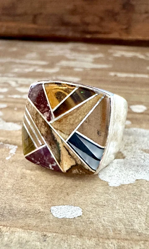 Women’s rings with radiant citrine for shine -TULLY GUSTINE Navajo Multi Stone Inlay Ring Mens • Size 10.5