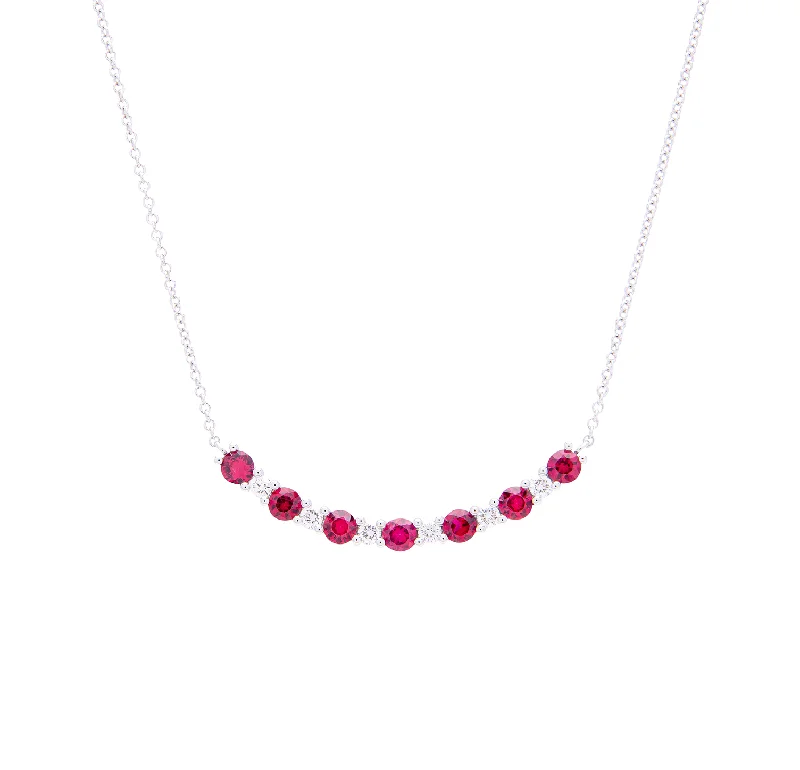 Necklaces and pendants with celestial starburst designs for a radiant look-Sabel Collection White Gold Alternating Ruby and Diamond Curved Bar Necklace