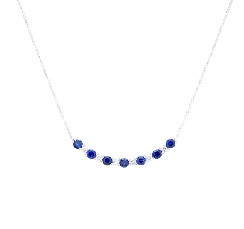 Necklaces and pendants with sun and moon motifs for a celestial-inspired design-Sabel Collection White Gold Alternating Sapphire and Diamond Curved Bar Necklace