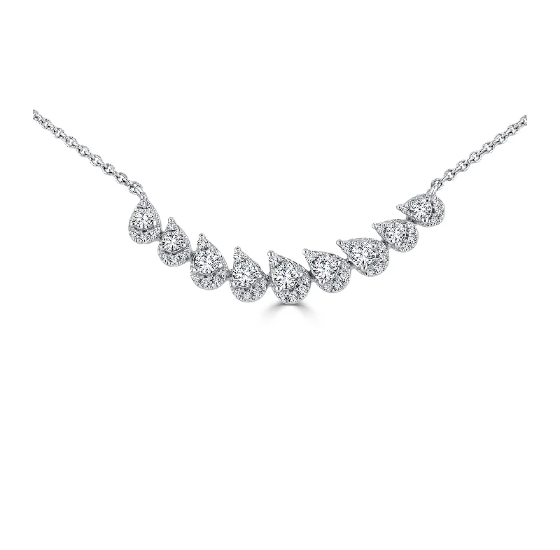 Best necklaces and pendants for weddings with matching designs for bride and groom-Sabel Collection White Gold Pear Diamond Curved Bar Necklace